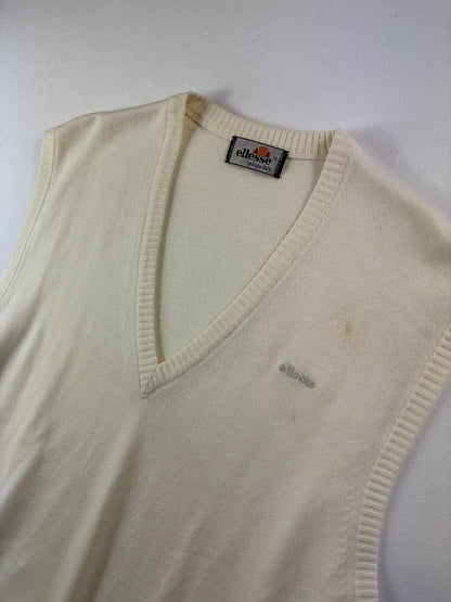 Vestă tricotată vintage Ellesse din lână bej