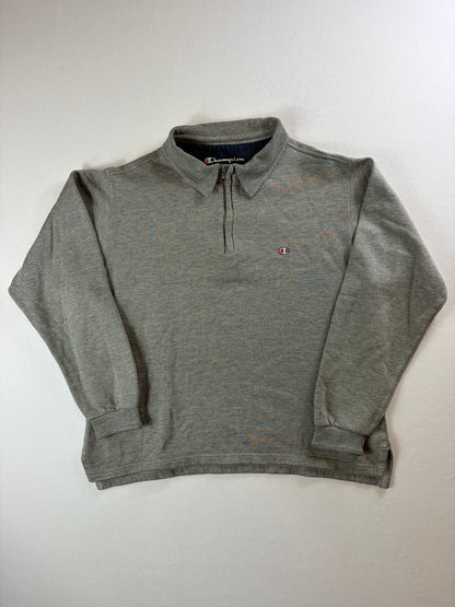Tricou polo vintage Champion cu fermoar și mânecă lungă