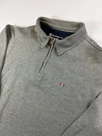 Tricou polo vintage Champion cu fermoar și mânecă lungă