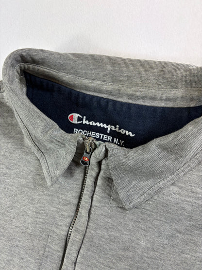 Tricou polo vintage Champion cu fermoar și mânecă lungă