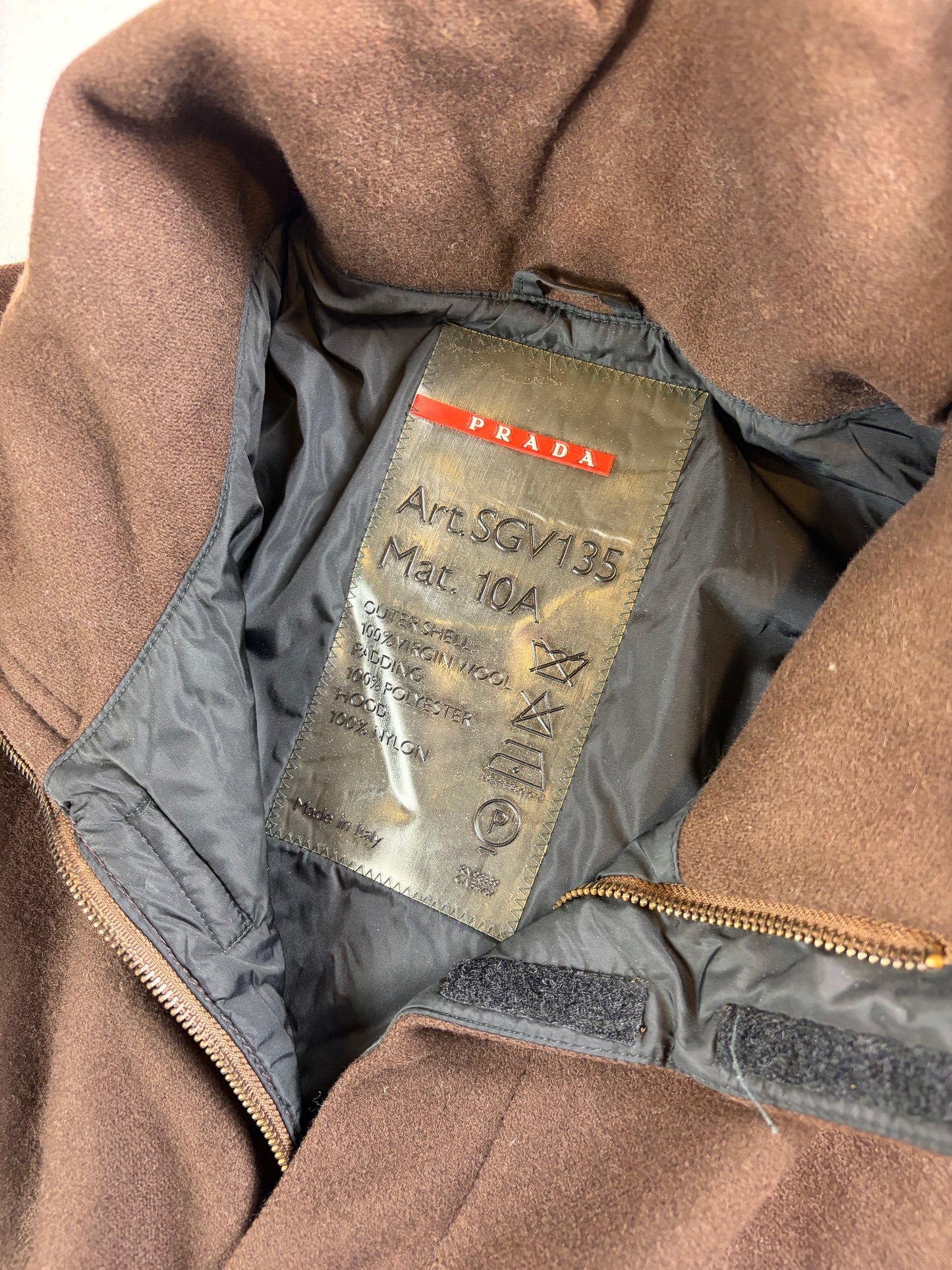 Prada SGV135 MAT. 10A Palton cu glugă din lână maro