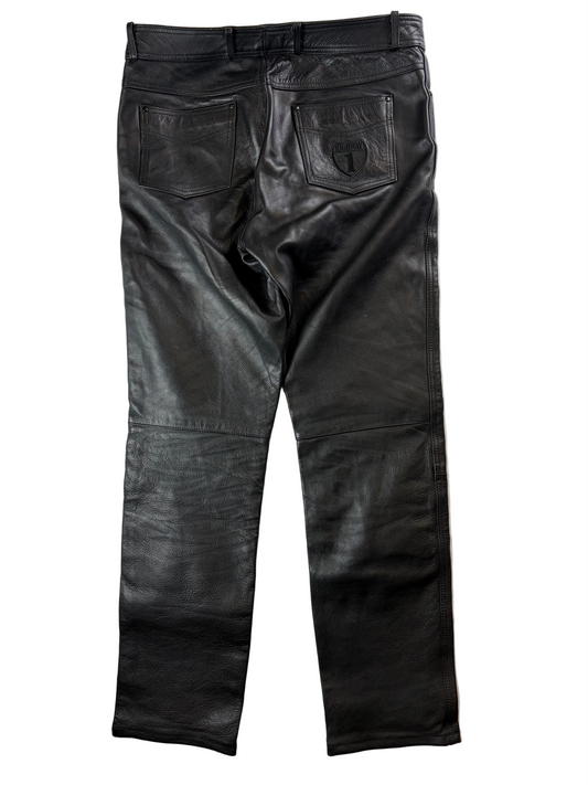 Pantaloni de motociclist din piele groasă, stil vintage
