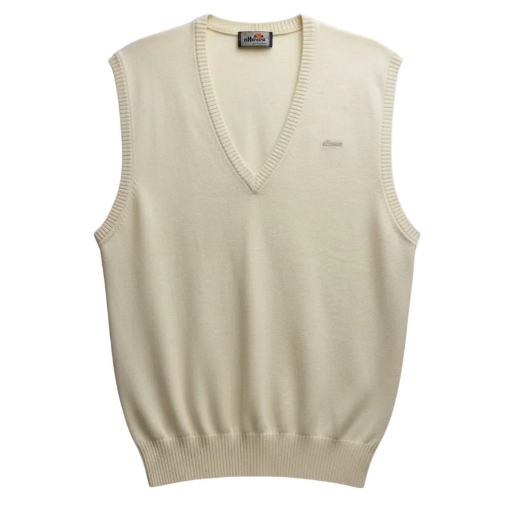 Vestă tricotată vintage Ellesse din lână bej